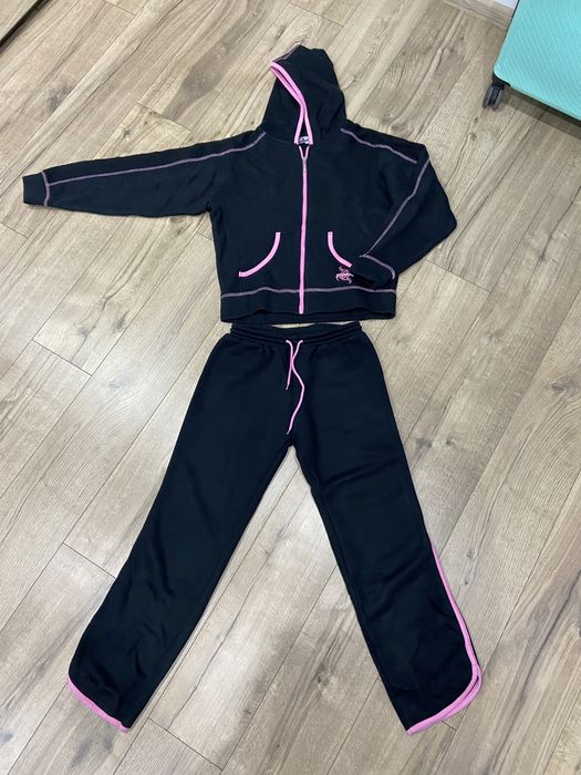 Komplet dresowy S/M czarno rozowy bluza na zamek