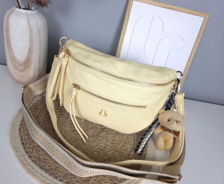Nerka damska saszetka pastelowa żółta bananowa miś teddy hit viral