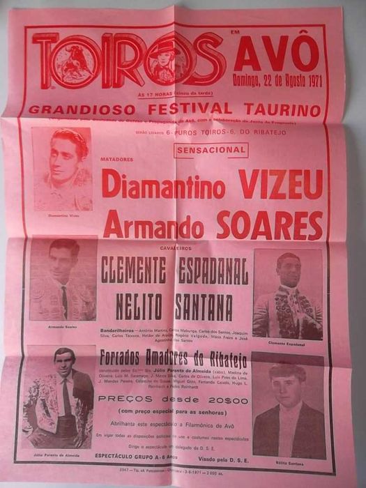 TAUROMAQUIA - Cartaz de Corrida de Toiros em Agosto de 1971.
