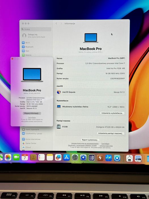 2015 Apple Macbook Pro 15 Retina A1398 i7 2.5GHz SSD 512GB AMD Radeon9