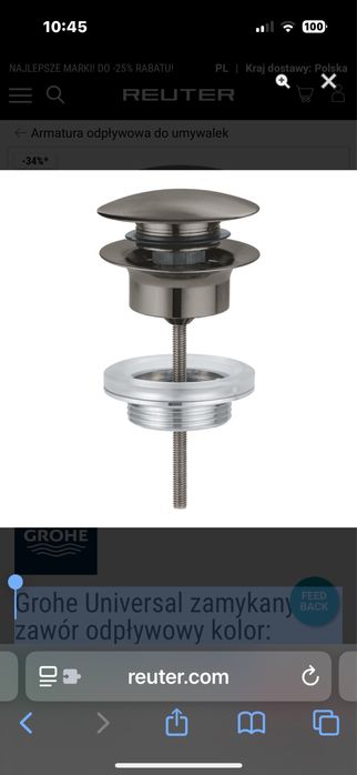 Grohe klik klak zamykany korek  odpływowy kolor: brushed hard graphite
