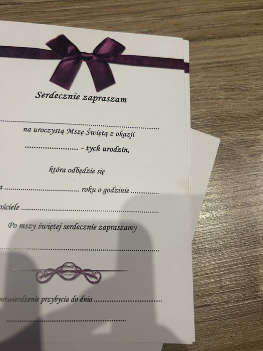 15 zaproszeń na 70 urodziny