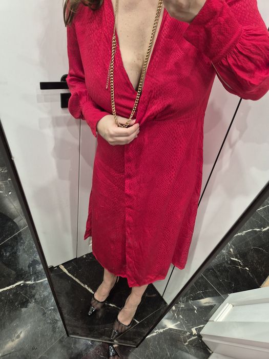 Czerwona sukienka maxi wiskoza elegancka wizytowa H&M 38/M