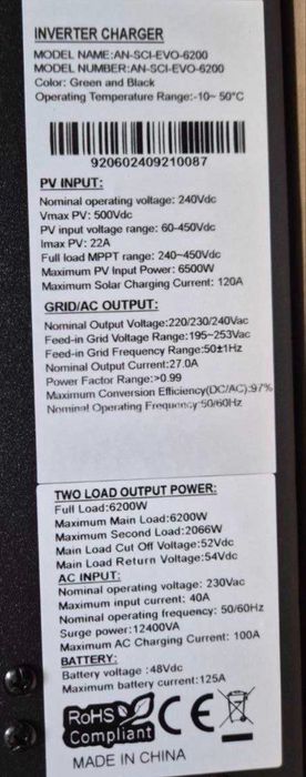 Гібридний сонячний інвертор ANERN SCI-EVO-6200 6,2kW