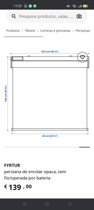 Estore de correr inteligente Fyrtur, IKEA. NOVO