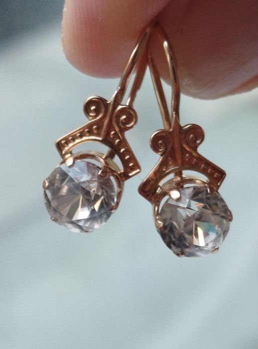 Золотые серьги с Горным Хрусталём СССР Золоті радянські сережки