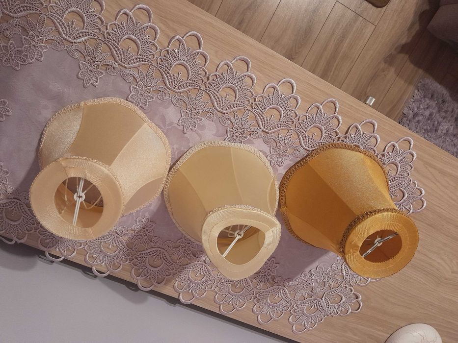Zestaw 3x abażur tkanina 20cm abażury vintage wykończone koronką