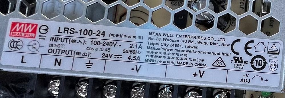 Блок живлення  MEAN WELL DC24V108W 4,5A IP20 (LRS-100-24)