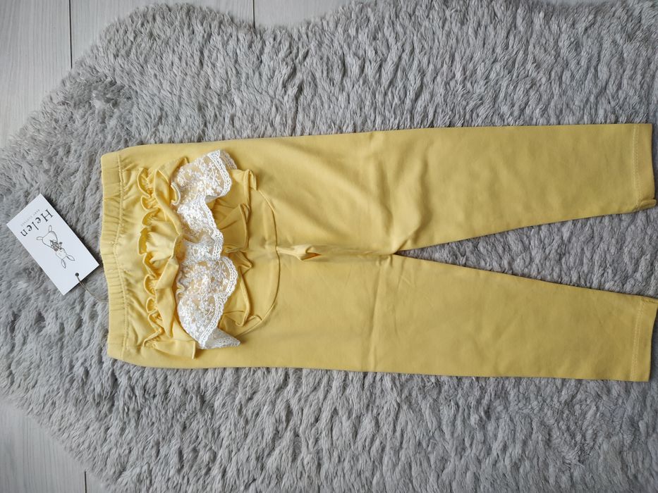Nowe legginsy z falbankami/żółte/koronka/Wielkanoc/lato/Helen/r.104