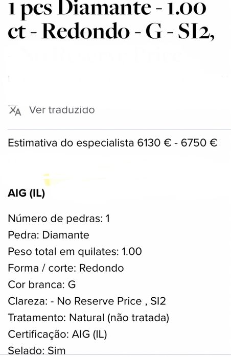 Diamante 1 Quilate com certificado AIG