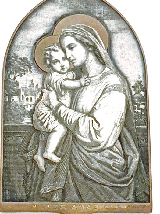 antigo pendente religioso "Mater Amabilis" - gravura de B. Wicker