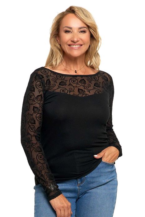 Nowa bluzka czarna z wiskozy MORAJ GLAMOUR z różami M