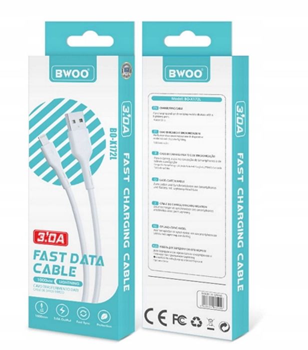 BWOO uniwersalny szybki kabel  BO-X172C 3A USB-A/USB-C 1M biały