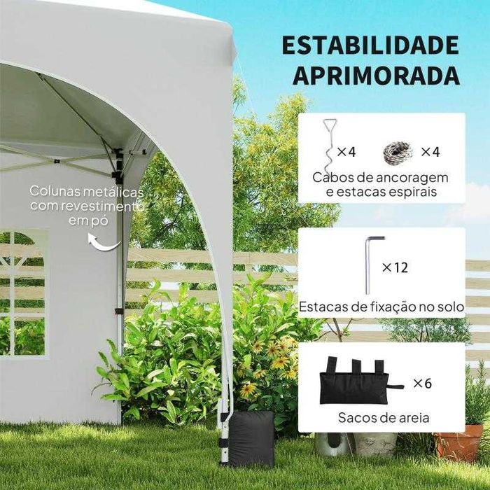 Tenda Dobrável 3x6 m Pop-Up com 6 Laterais Removíveis, Altura Ajustável e Bolsa de Transporte