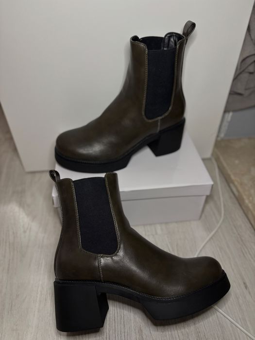 Even&odd skóra ekologiczna Botki na platformie brązowe zima jesień