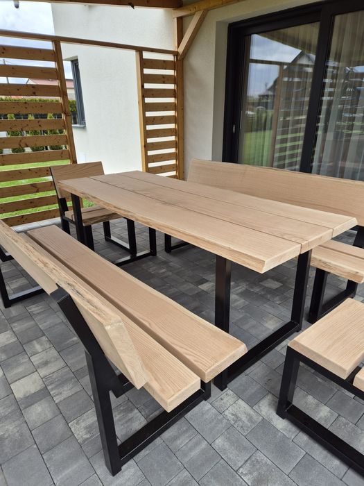 Zestaw mebli ogrodowych. Dębowe, nowoczesne, loftowe