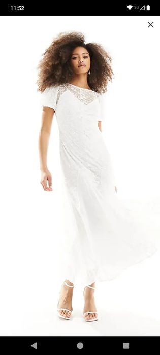 ASOS Koronkowa sukienka maxi 36 w kolorze kości słoniowej z bufkami