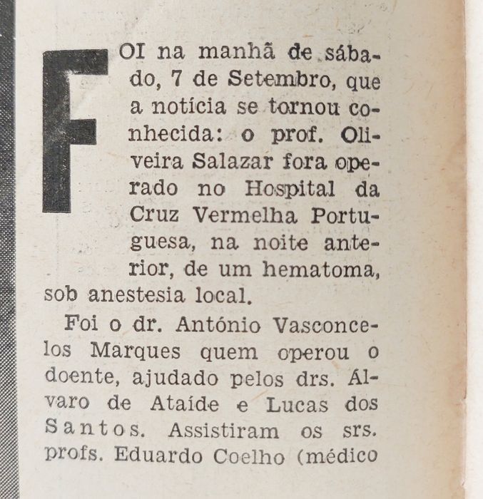 Salazar internado na Cruz Vermelha