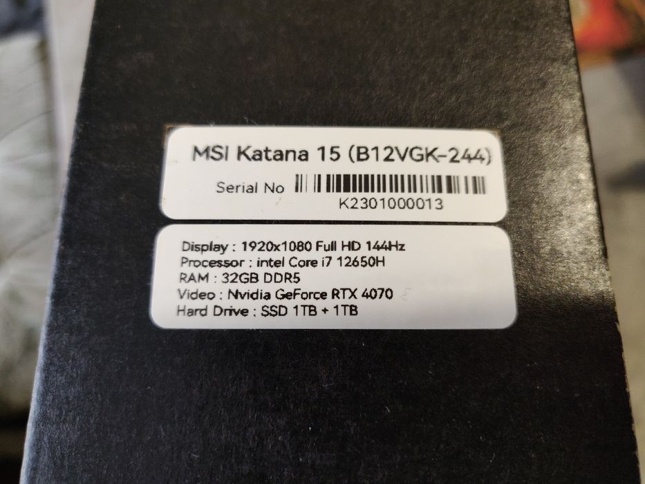 Ноутбук MSI Katana 15 B12VGK-244 (АЗУ 32GB, SSD 2TB, RTX 4070 8Gb)