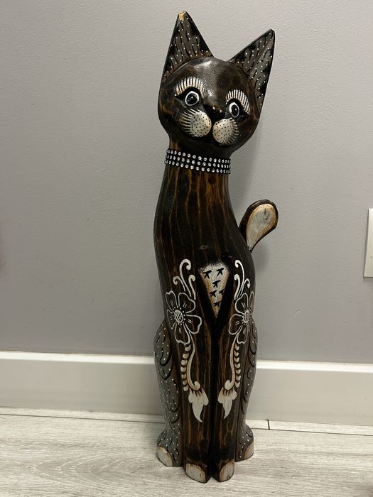 Kot ozdoba figurka dekoracja drewniany drewno duży