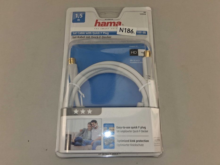 N186 Hama Antenowy Kabel Satelitarny 1,5m 100dB Quick F Plug Nowy