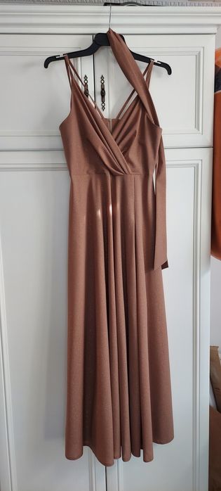 Sukienka weselna imprezowa brązowa długa