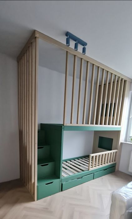 Antresola 90x200 z lameli łóżko piętrowe drewniane