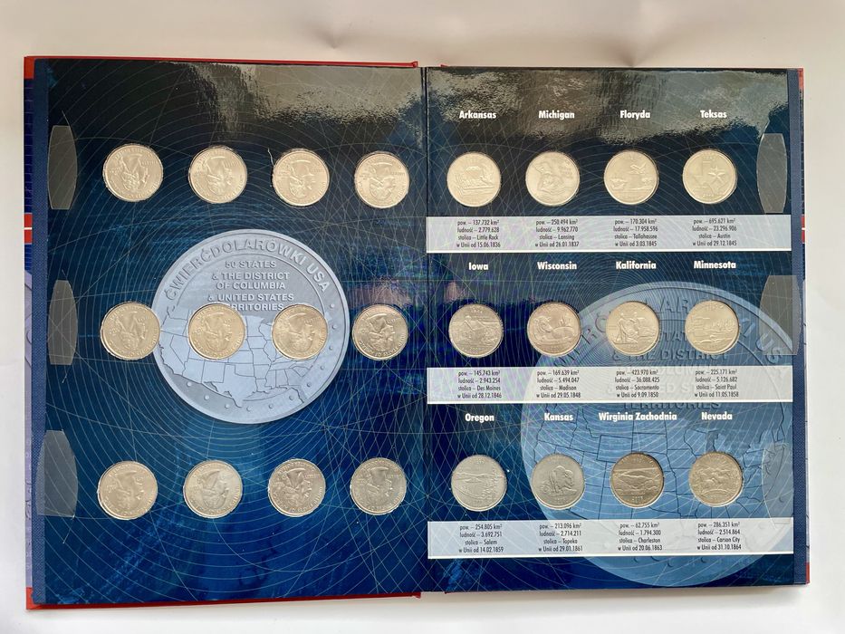 Ćwierćdolarówki USA klaser z 56 monetami