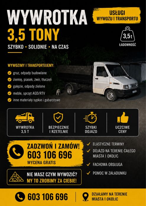 Uslugi wywrotka 3,5t  przeprowadzki rozbiorki