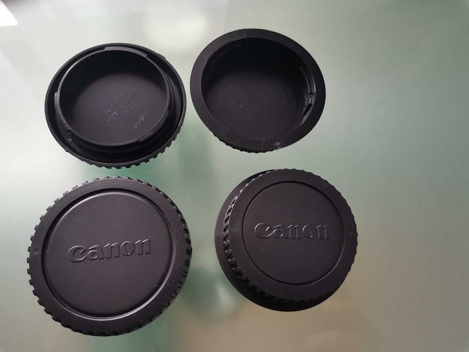 Tampa para lentes obgetivas Canon e copos Canon.