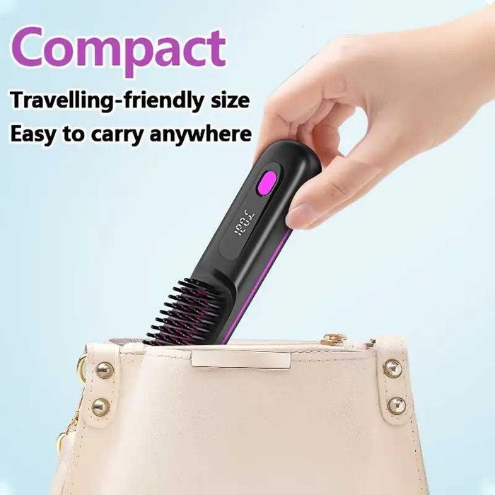 Escova alisadora cabelo. Portátil. USB. 3 níveis temperatura. Novo.