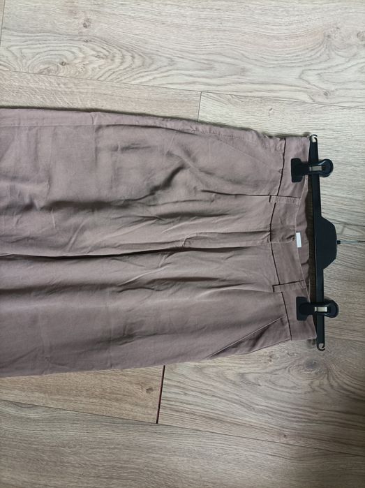 Kauf dich gluecklich, eleganckie materiałowe spodnie, wiskoza, S, brąz