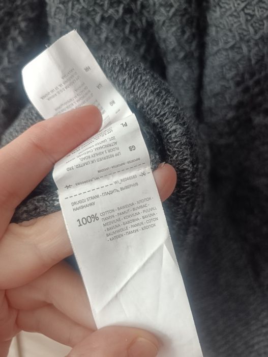 Sweter pleciony z kołnierzem golfem bawełniany szary S