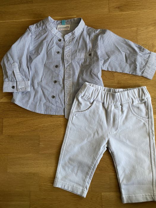 Elegancki komplet 62 koszula spodnie Coccodrillo chrzest ślub wesele