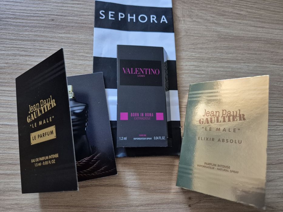 3 sztuki! JEAN PAUL GAULTIER Le Male Le Parfum +Elixir VALENTINO Uomo