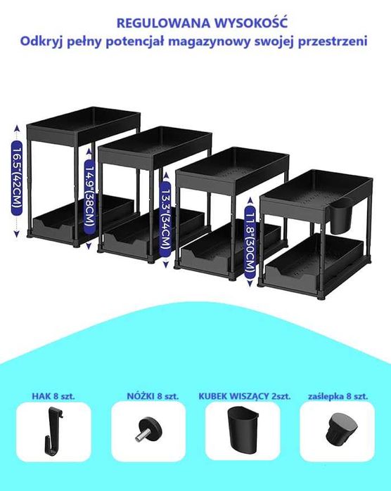 2 x Organizer z Wysuwaną Półką i Regulowaną Wysokością