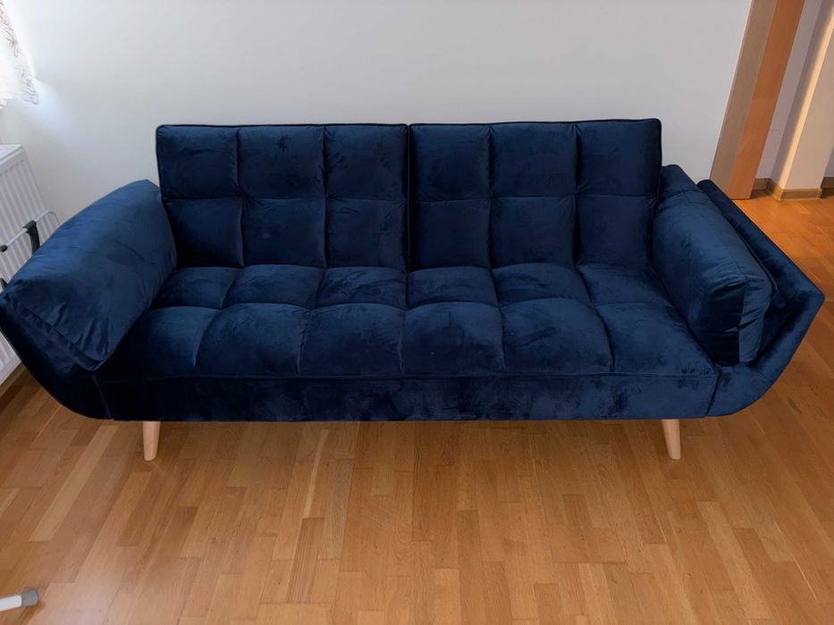 Sofa rozkładana dla 3 osób ASBY Welur Granatowy Beliani