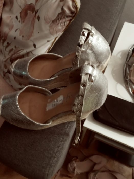 Buty espadryle 36 srebrne koturna slomka