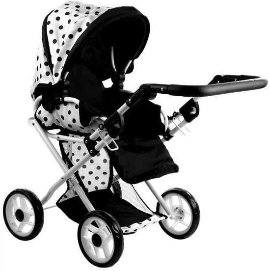 Wózek dla lalek LEAN Toys Alice z nosidełkiem Biały w czarne kropki