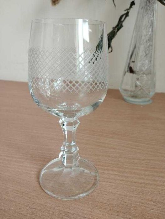 Винтаж СССР фужер бокал на ножке полированный хрусталь 190 мл, рисунок