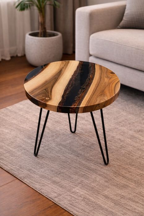 Stolik kawowy 50cm orzech wloski zywica epoksydowa