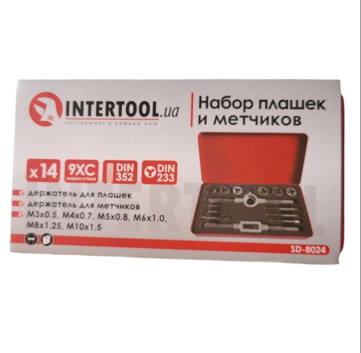 Набор плашек и метчиков М3 -М10, 14 ед INTERTOOL SD-8024