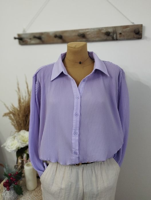 DAMSKA koszula Pretty Little Thing liliowa S-XXL OVERSIZE PLISOWANA
