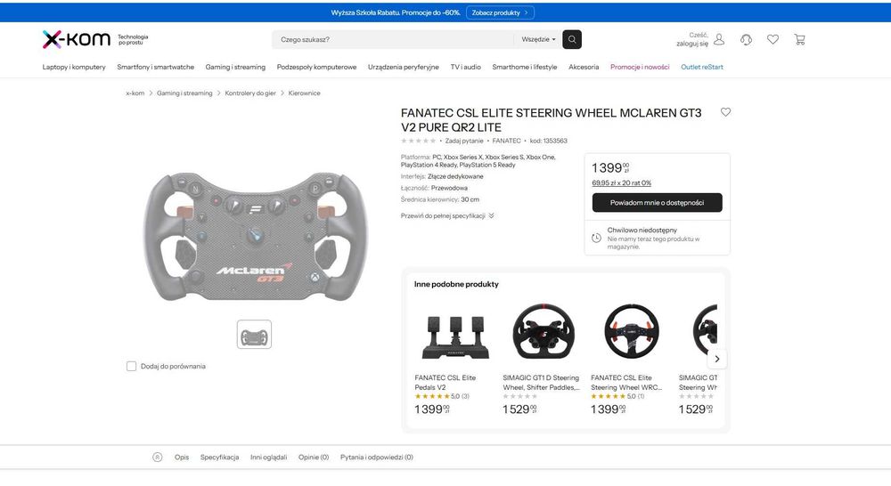 Zestaw Fanatec CSL DD 8NM McLaren GT3 V2 i inne