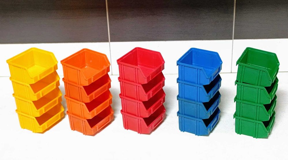 Caixas de stock arrumação plásticas empilháveis ou montáveis cores