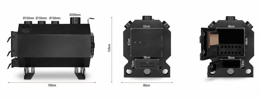 Piec nadmuchowy z nadmuchem dmuchawa OKTAGON o mocy 45 kW