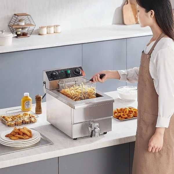 Fritadeira elétrica comercial  3100W 9L Aço inoxidável Upgrade 200°C