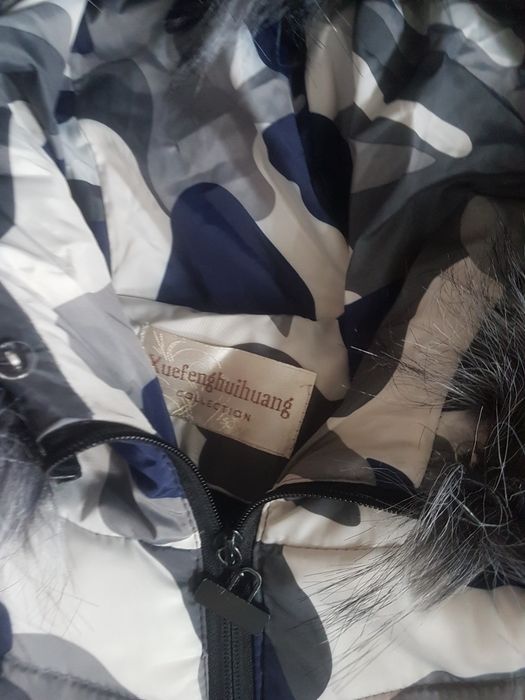 Kurtka zimowa damska moro, szaro-granatowo-biała L