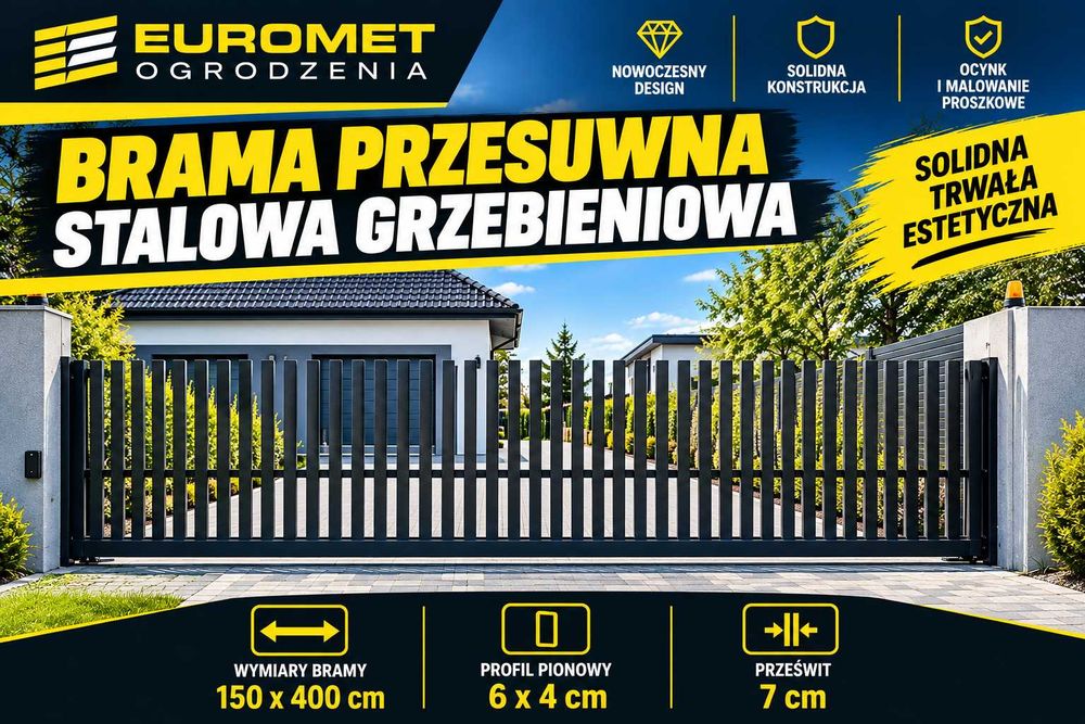 Brama przesuwna grzebieniowa 150x400cm