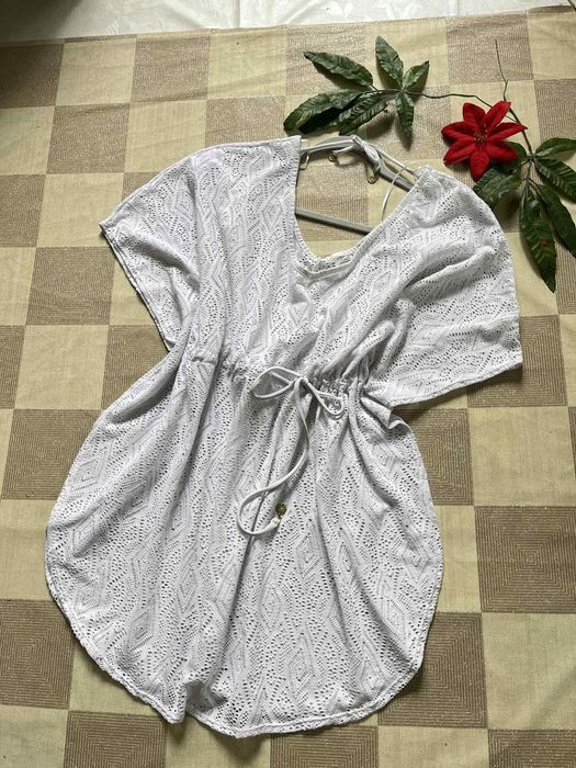 Pareo ażurowe białe siatka na plażę Ensored L/XL